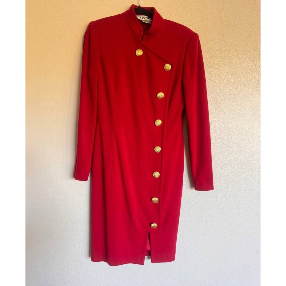 Carlisle 100% Wool Red Military Dress Gold Buttons Preppy Vintage Dark Academia